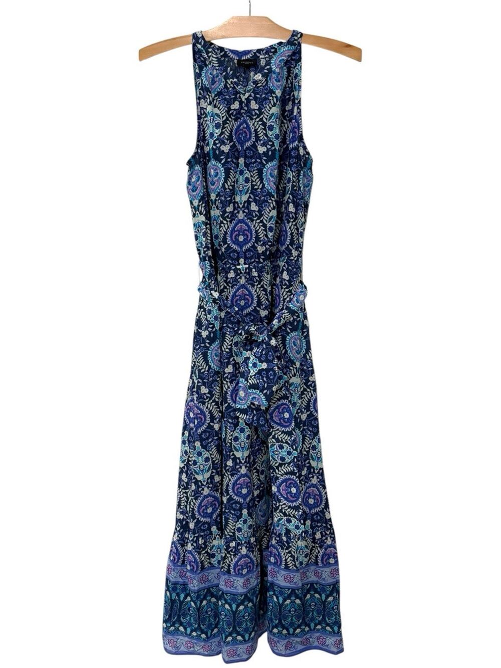 Talbots | Midi Dress Blue Purple Sleeveless Belted Preppy Resort- Size 10 Petite
